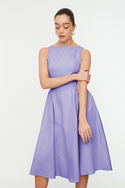 Lilac Pleated Midi Dress - Soft & Romantic