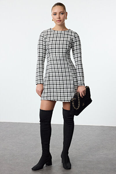 Black Plaid A-Line Mini Dress