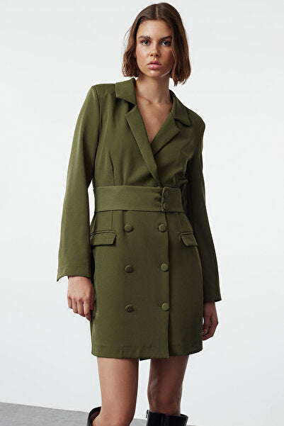 Khaki Jacket Mini Dress with Belt - Utility & Chic