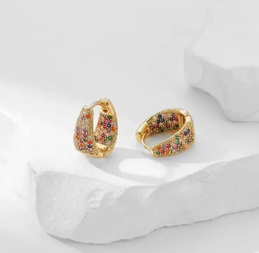 Colorful Zircon Hoop Earrings – Shine in Every Shade