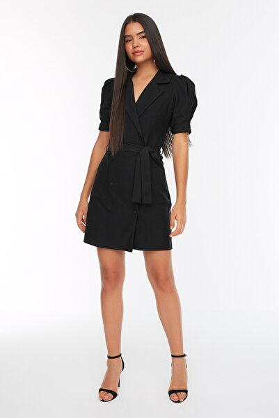 Black Belted Jacket Dress - Tailored Mini Style