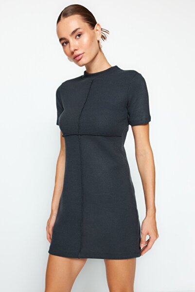 Anthracite A-Line Knit Dress - Formal & Comfortable