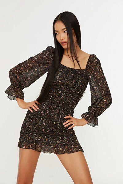 Black Square Collar Dress - Clean & Modern