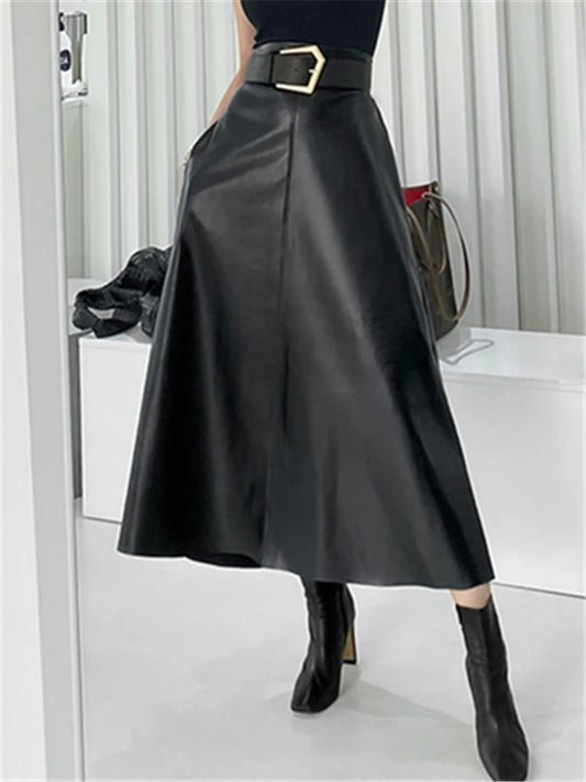 Classic High Waist Faux Leather Skirt