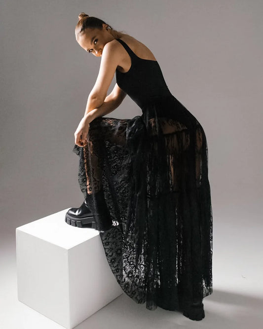 Dark Lace Perspective Maxi Skirt