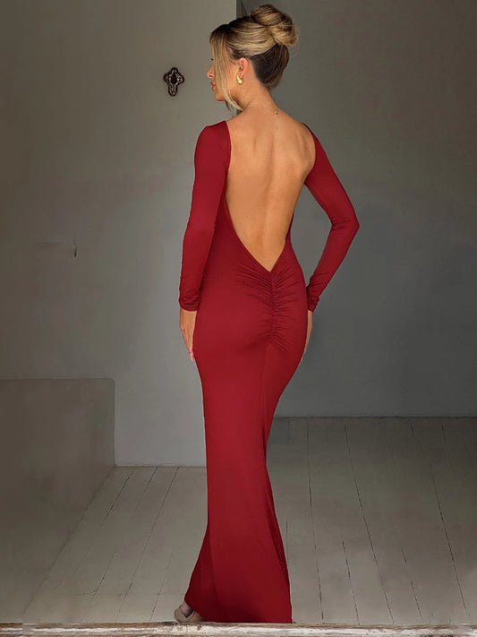 Elegant Backless Bodycon Dress - Red
