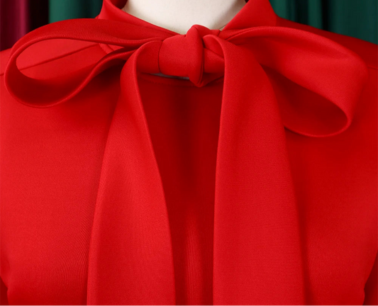 Elegant Bow Collar A Line Midi Dress - Red