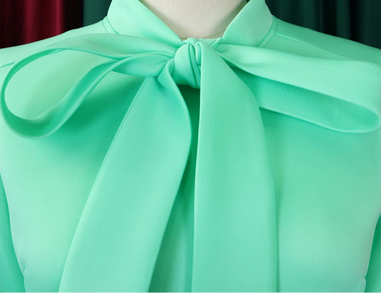 Elegant Bow Collar A Line Midi Dress - Light Blue