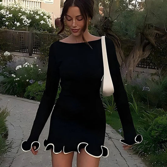 Elegant Pleated Mini Dress - Black