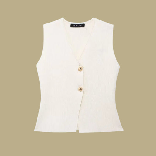 Knitted Vest & High-Waist Skirt Set - Beige Suit