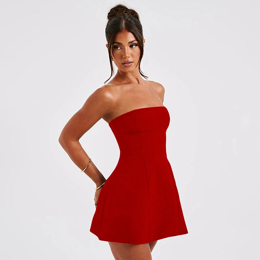 Elegant Strapless A-Line Mini Dress - Red