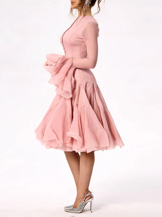 Elegant Pleated Patchwork Mini Dress - Pink