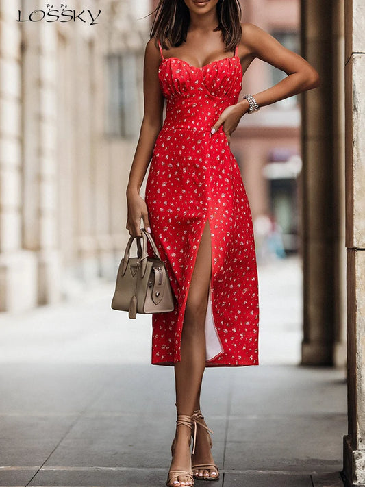 Floral Print Backless Midi Dress