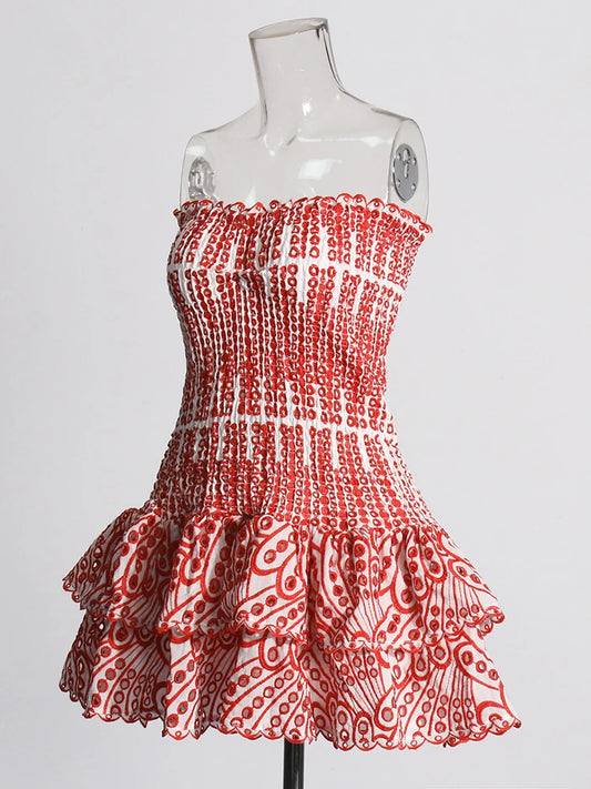 Strapless Layered Hem Mini Dress - Red