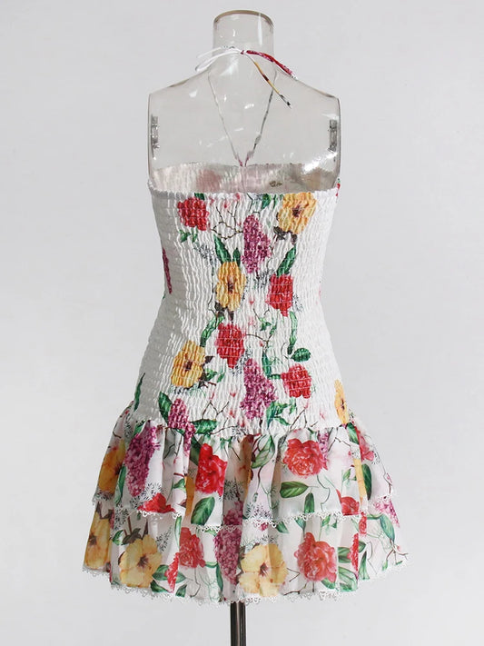 Strapless Layered Hem Mini Dress - Whiteprint