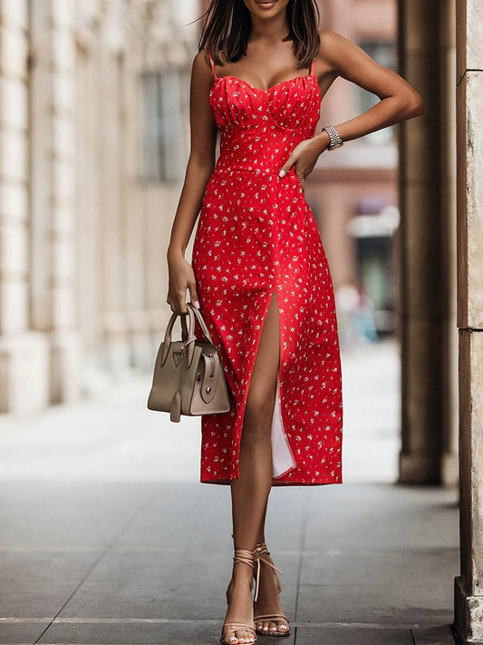 Floral Print Backless Midi Dress