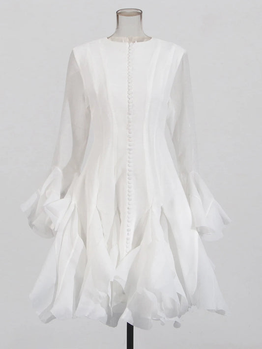 Elegant Pleated Patchwork Mini Dress - White