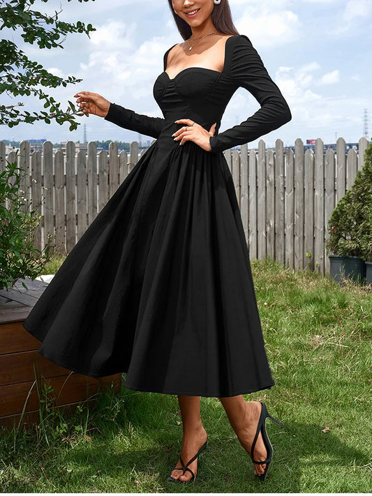Elegant Backless Corset Midi Dress - Black