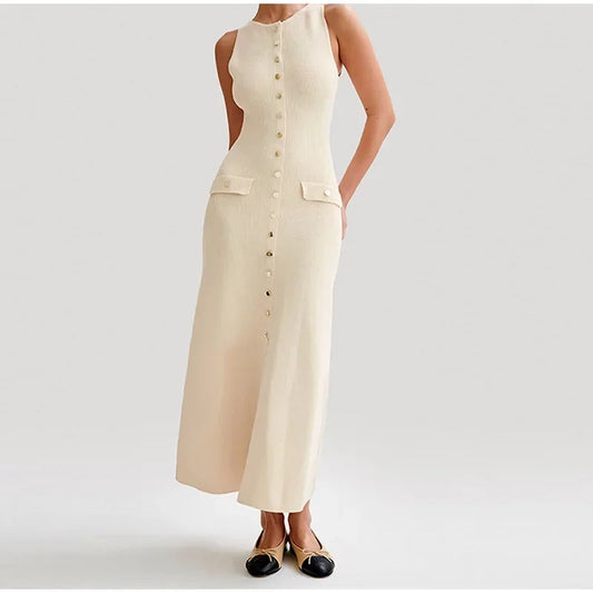 Knitted Button-Up Bodycon Maxi Dress