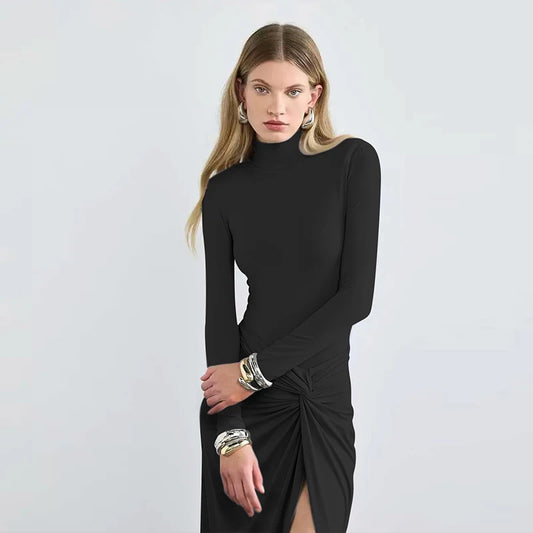 Elegant Split Turtleneck Maxi Dress