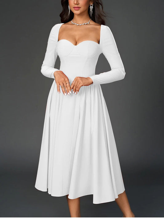 Elegant Backless Corset Midi Dress - White