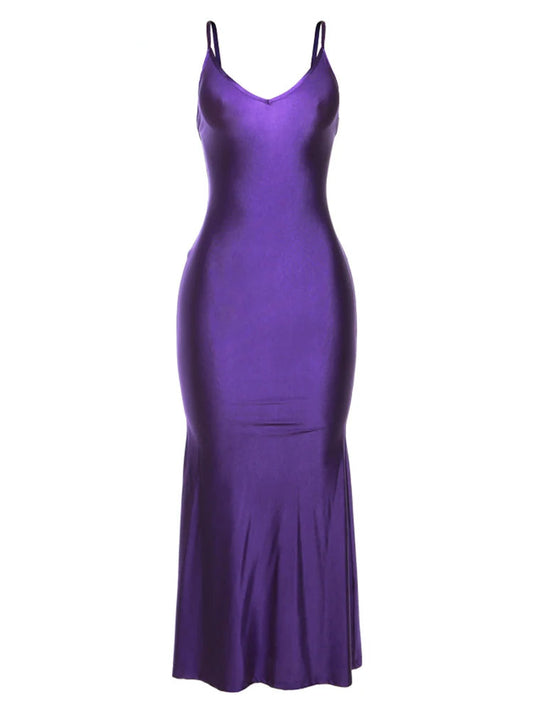 Elegant  Backless Mermaid Maxi Dress - Purple