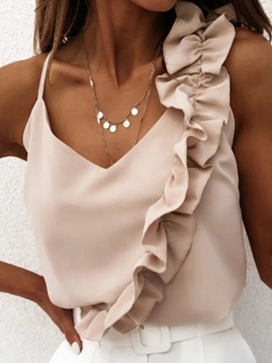 Sleeveless Ruffle V-Neck Blouse