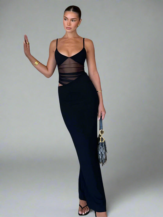 Mesh Patchwork Bodycon Maxi Dress