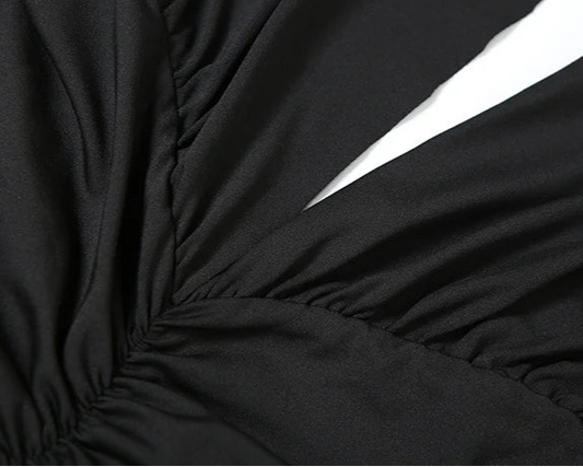 Deep V Neck Ruffled Maxi Dress - Black