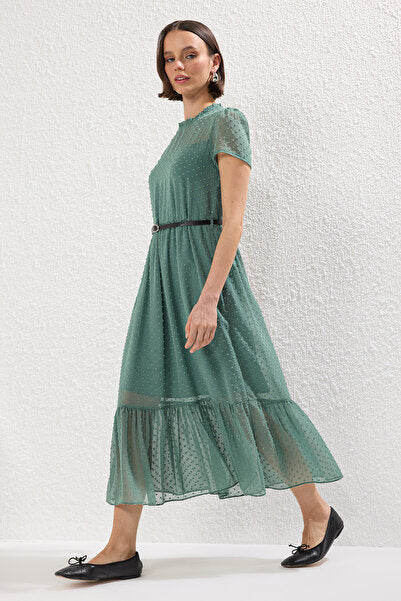 Black Belted A-Line Midi Dress - Lined & Flattering