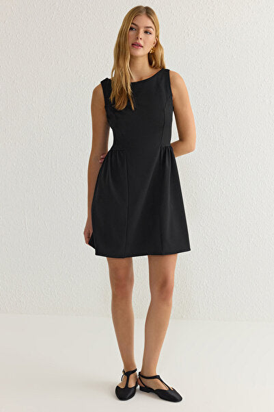 Black A-Line Mini Dress with Volume Skirt - Dramatic & Flattering
