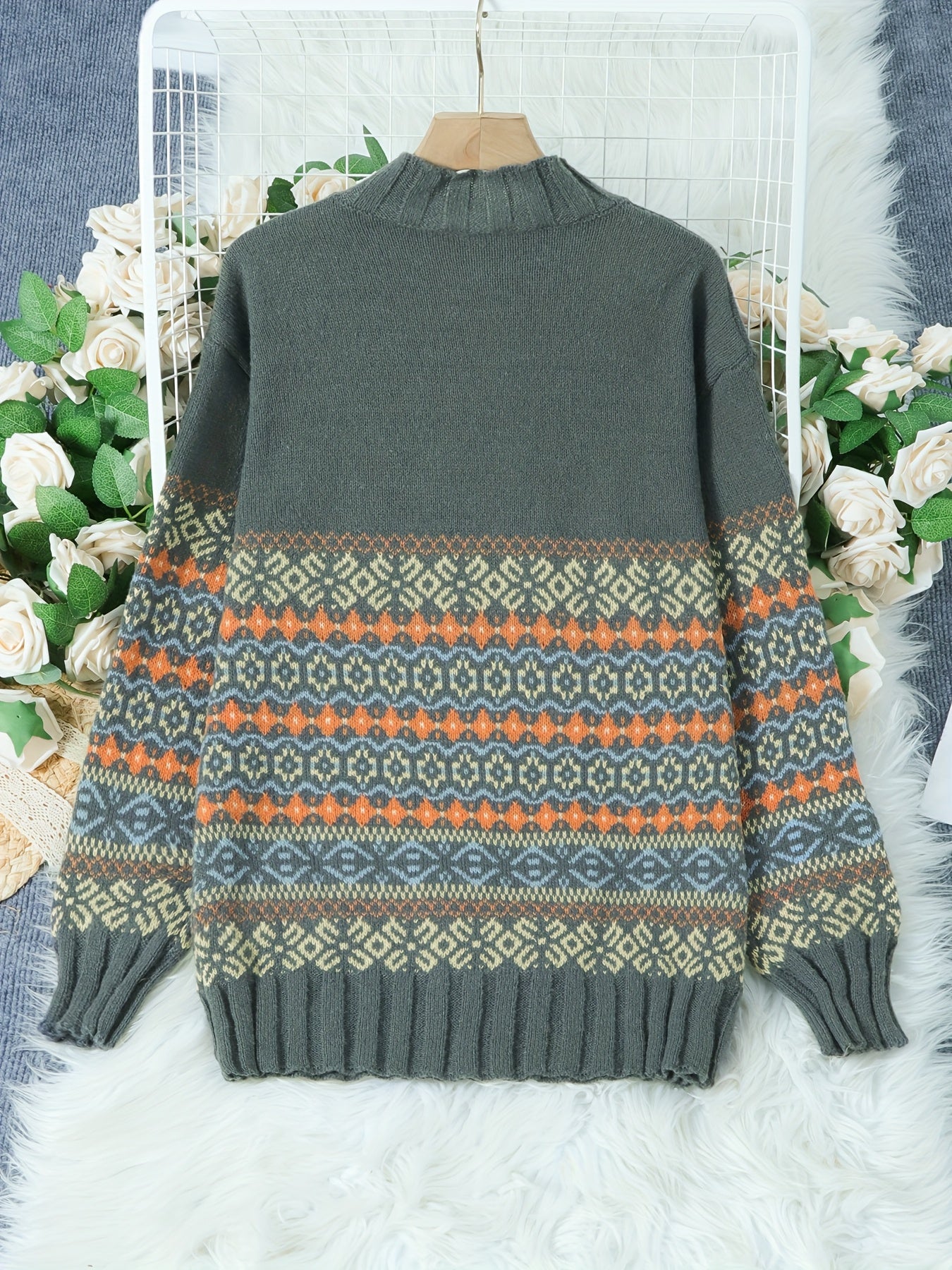 Vintage Stripes & Blooms Sweater