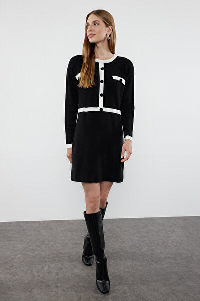 Black Color-Block Knit Dress - Modern & Graphic