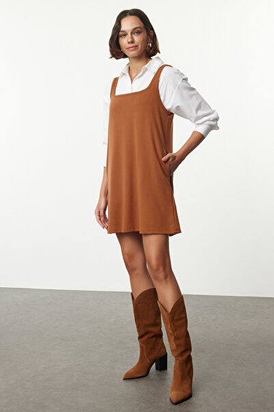 Light Brown Gilet Skater Knit Dress