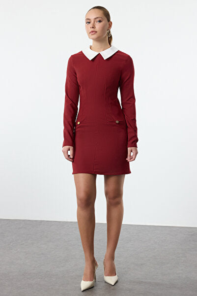 Burgundy Collar Detail Dress