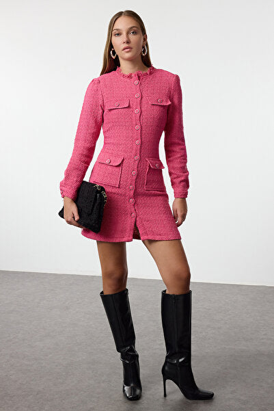 Pink Straight Tweed Dress - Sweet & Textured