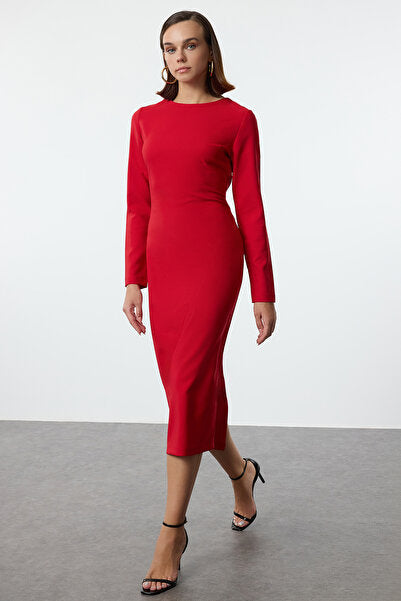 Red Saran Midi Dress - Bold & Smooth