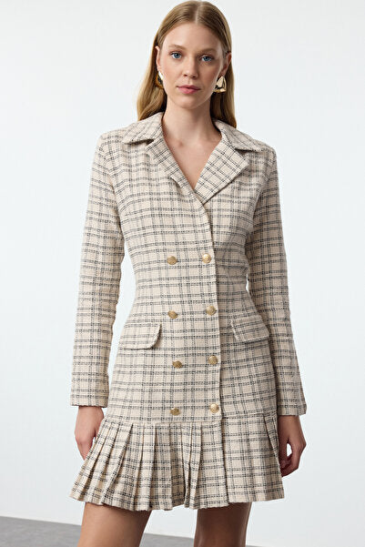 Ecru Plaid Dress - Neutral & Patterned