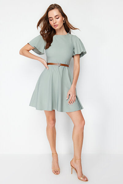 Mint Flounce Mini Dress with Belt - Fresh & Feminine