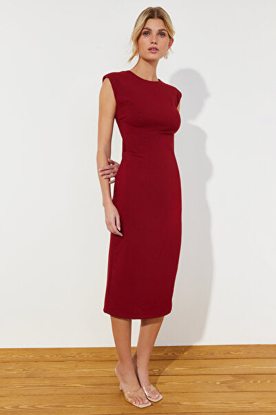 Claret Red Pencil Midi Dress