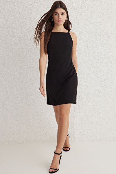 Black Mini Dress with Cut-Out & Stitch Detail - Edgy & Modern