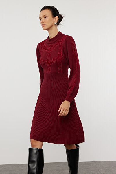 Burgundy Lace Mini Knit Dress - Rich & Feminine
