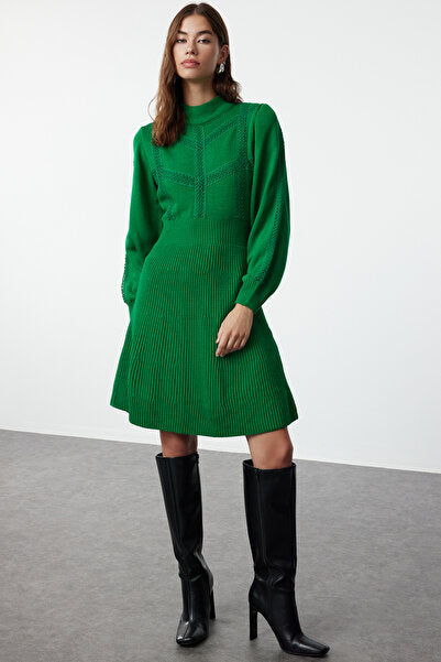 Green Lace Mini Knit Dress - Fresh & Feminine