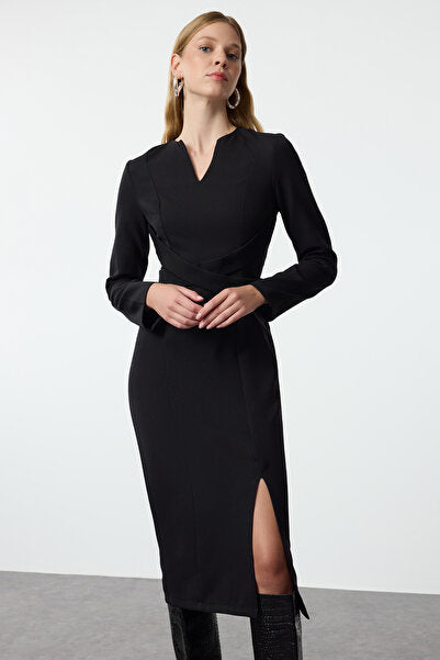Black Saran Midi Dress - Smooth & Elegant