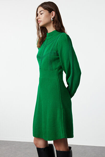 Green Lace Mini Knit Dress - Fresh & Feminine