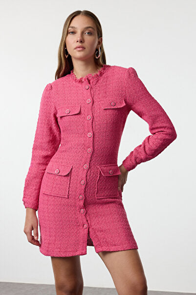 Pink Straight Tweed Dress - Sweet & Textured