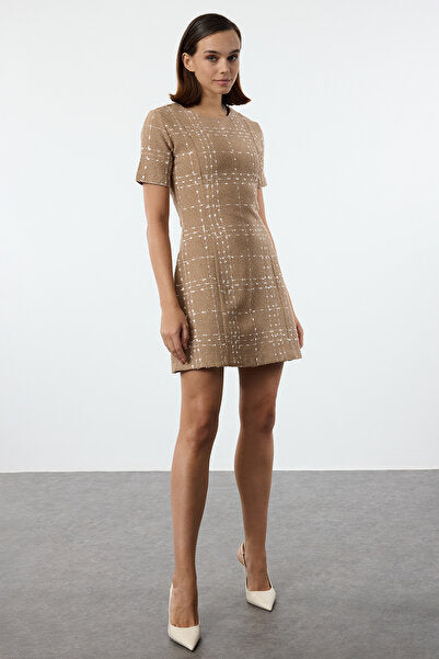 Camel Plaid Mini Dress - Classic & Neutral
