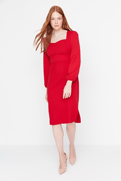 Red Tie-Detail Woven Dress