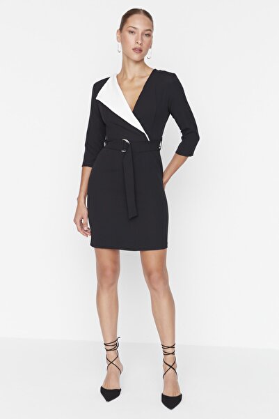 Black Double-Breasted Dress with Belt - Timeless & Structured
