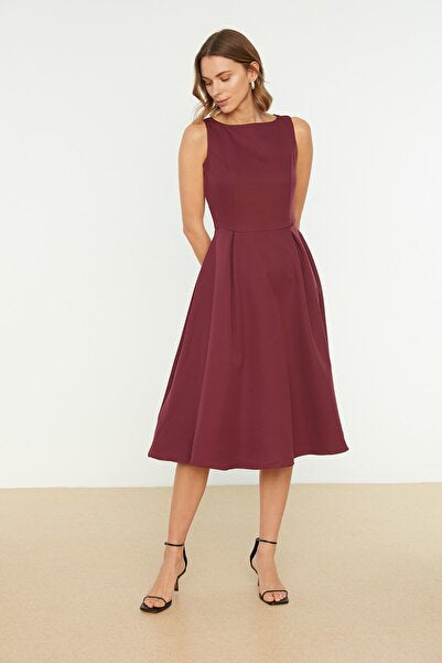 Plum Pleated Midi Dress - Deep & Romantic